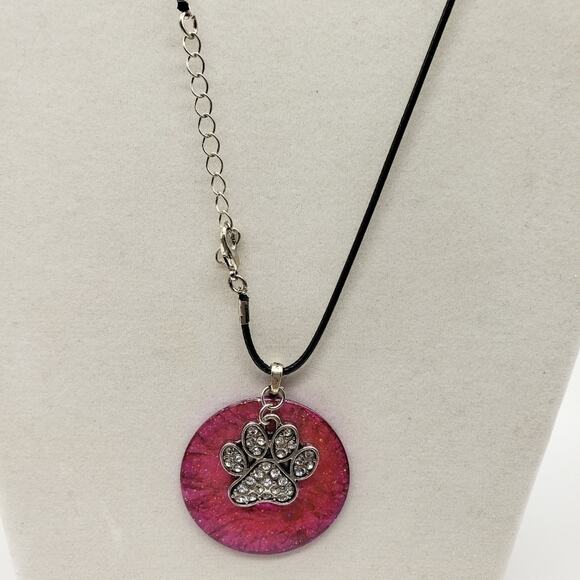 Paw Print Charm on Painted Washer Necklace - Picture 3 of 4
